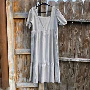 Mod Ref pilgrim dress in tan gingham